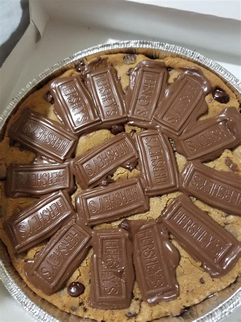 [i Ate] A Pizza Hut Big Chocolate Chip Cookie With Hershey S Bar Squares Pushed Into The Top R