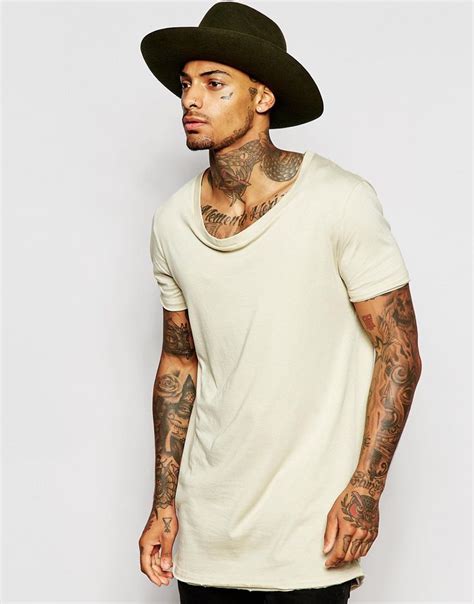 Asos Super Longline T Shirt With Stretch Neck And Dropped Hem At Asos