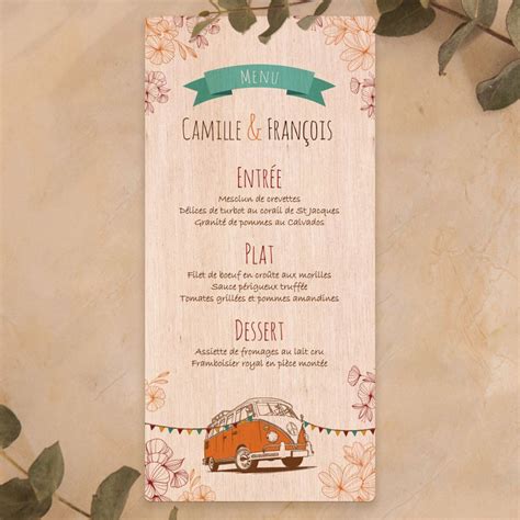 Menu De Mariage Sur Bois Seventies