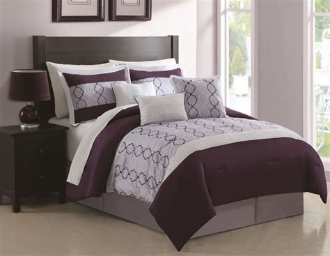 7 Piece King Cole Plum And Lavender Comforter Set Luxury Bedding