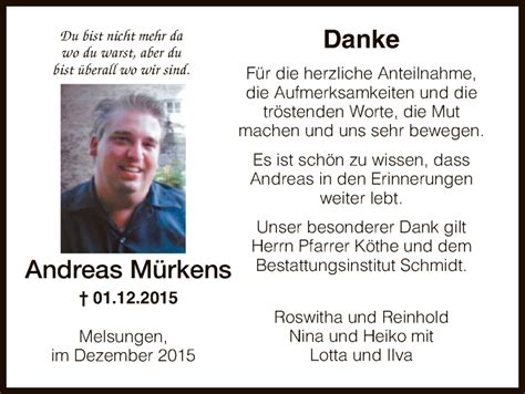 Traueranzeigen von Andreas Mürkens Trauer HNA de