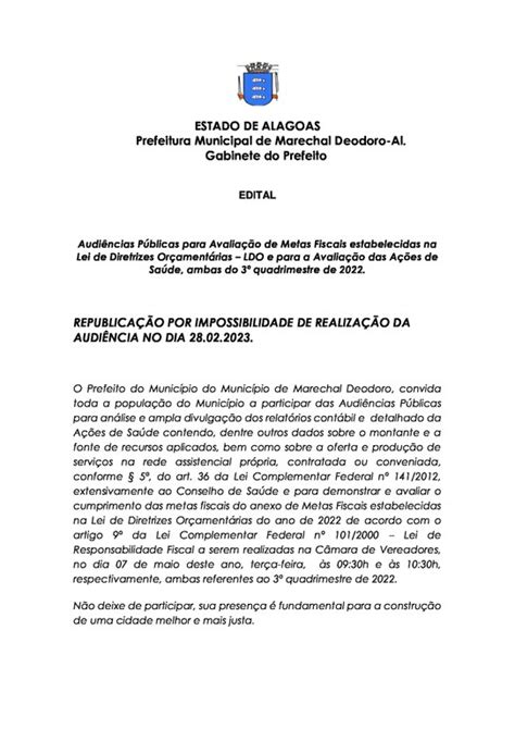 AUDIÊNCIA PÚBLICA EDITAL REPUBLICAÇÃO POR IMPOSSIBILIDADE DE