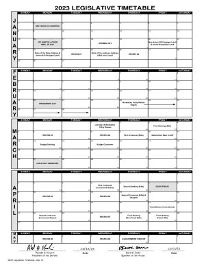 Fillable Online Legislative Timetable J A N U A R Y M A R C H A P