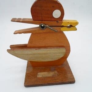 Vintage Folk Art Duck Memo Note Holder Reminder Adorable Mixed Wood