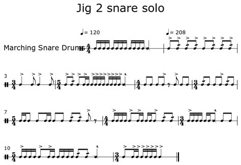 Jig 2 Snare Solo Sheet Music For Marching Snare Drums