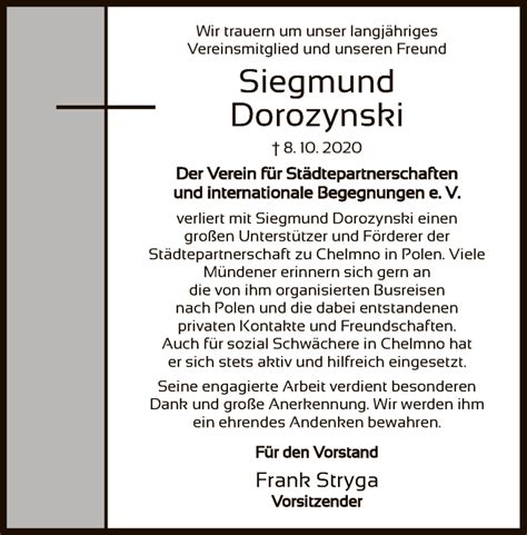 Traueranzeigen Von Siegmund Dorozynski Trauer HNA De