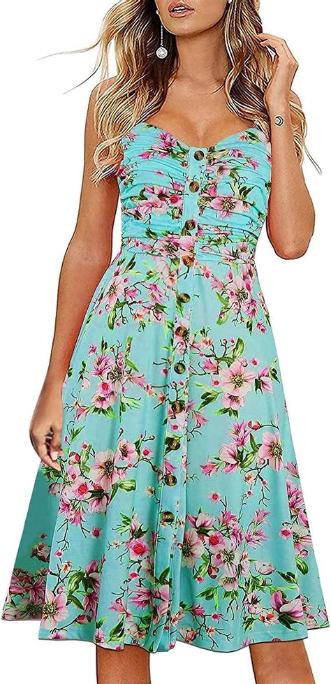 Losvip Damen Sommer Casual Dress Florals Buttons Down R Schen