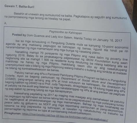 Pamprosesong Mga Tanong 1 Anong Uri Ng Kontemporaryong Isyu Ang