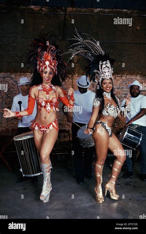 Dancing Divas Full Length Portrait Of Two Beautiful Samba Dancers And