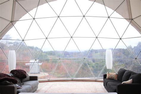 Love the fall view from dome 3 at Asheville Glamping in North Carolina, it was a little foggy so ...