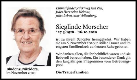 Todesanzeigen Von Sieglinde Morscher Todesanzeigen Vorarlberger