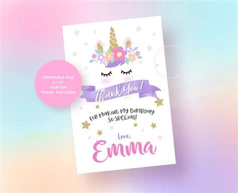 Unicorn Thank You Card Unicorn Birthday Party Unicorn Party