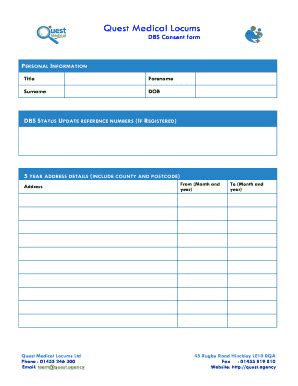 Fillable Online Quest 04 QM DBS Consent Form Bquestbbagencyb Fax