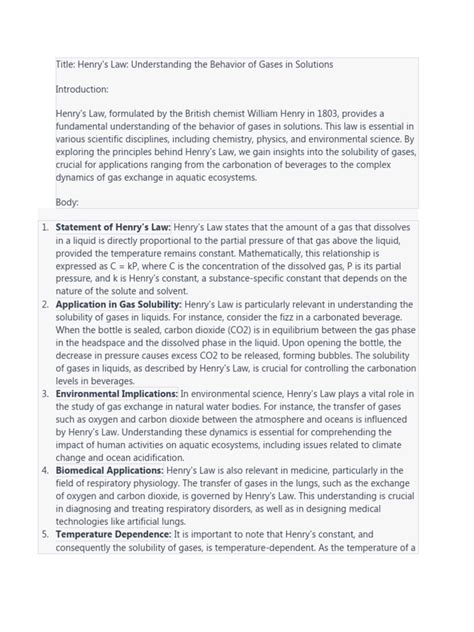 Henry Law | PDF | Solubility | Gases