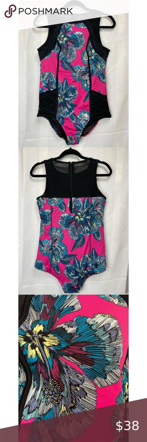 Swim By Cacique One Piece Floral Mesh Bathing Suit 14 In 2022 Mesh