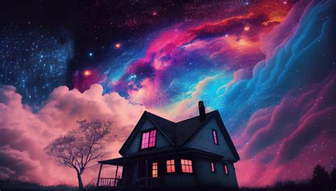 Hogar Hecho De Nubes Nebulosas Y Colores En El Cielo Del Paisaje De