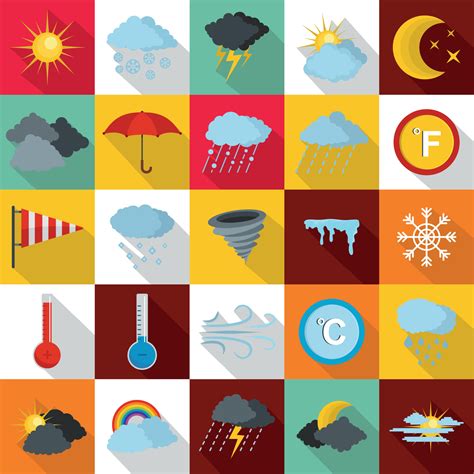 Conjunto De Iconos De Clima Estilo Plano Vector En Vecteezy