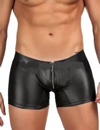 Provocative Mens Faux Leather Zipper Shorts Lingerie Fire