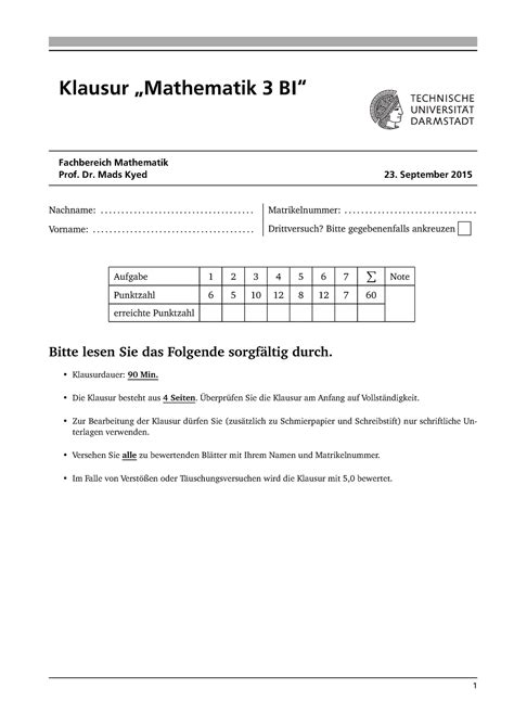 Klausur Sommersemester 2015 Fragen Und Antworten Klausur Mathematik