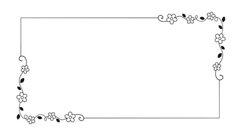 Floral Rectangle Frame Hand Drawn Line Border Leaves And Flowers