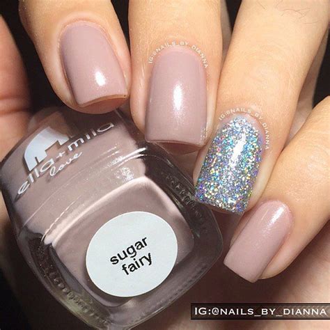 Nude Polish With Silver Sparkle Accent Nail Using Ella Mila Sugar Fairy Nude Pipe Dream