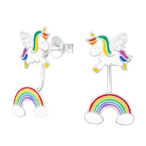 Boucles D Oreilles Licorne Arc En Ciel En Argent Bijouterie Argent