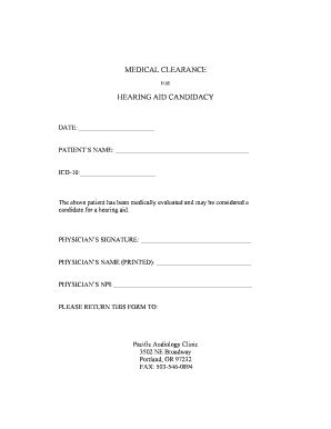 Fillable Online Hearing Aid Prescription Clearance Form Hi