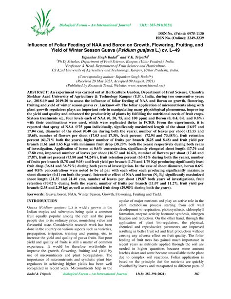 PDF Influence Of Foliar Feeding Of NAA And Boron On Growth Flowering