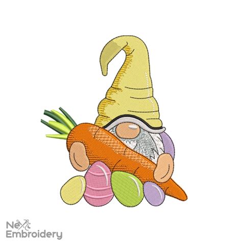 Easter Gnome With Carrot Embroidery Design NextEmbroidery