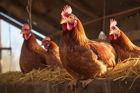 Galinhas Criadas No Campo De Galinha Numa Fazenda De Galinha Ilustração