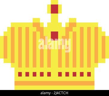 Golden Crown Pixel Art Icon Bit Vector Stock Illustration Stock