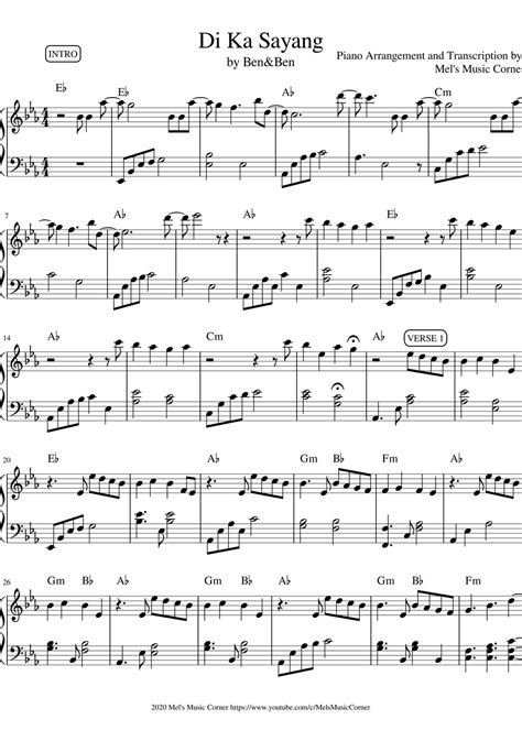 Ben Ben Di Ka Sayang Piano Sheet Music Lembar Musik By Mel S Music