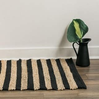 Black And Brown Striped Jute And Cotton Rug 2 X 3 Bed Bath