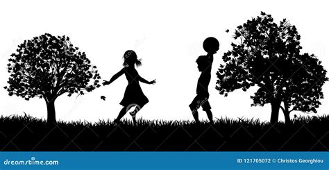 Kids Playing in the Park Silhouette Stock Vector - Illustration of catch, person: 121705072