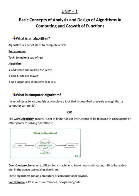 Daa Unit1 1 Notes Unit 1 Basic Concepts Of Analysis And Design Of Algorithms In Computing