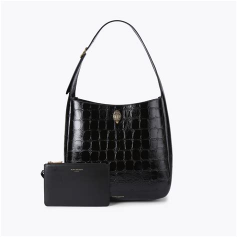 LG BOND HOBO Black Croc Print Hobo Purse by KURT GEIGER LONDON