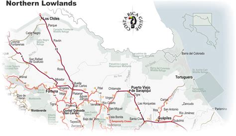 Map of the Northern Lowlands Region of Costa Rica