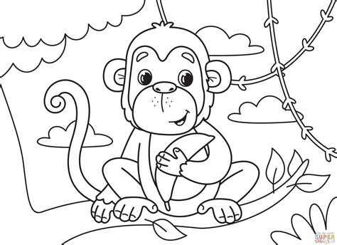 Monkey With Banana Coloring Page Free Printable Coloring Pages