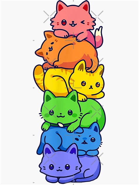 Gay Pride Cat LGBT Kawaii Cats Pile Cute Anime Rainbow Flag Sticker