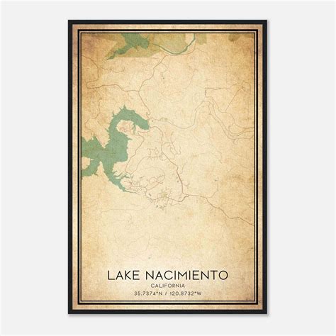 Vintage Lake Nacimiento California Map Poster, Lake Nacimiento CA City