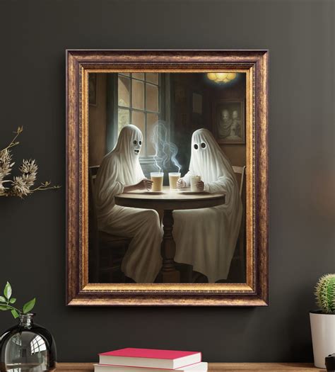 two ghost sitting at a table drinking coffee