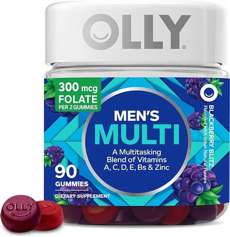 OLLY Men's Multivitamin Gummy, Vitamins A, C, D, E, B, Zinc, Blackberry ...