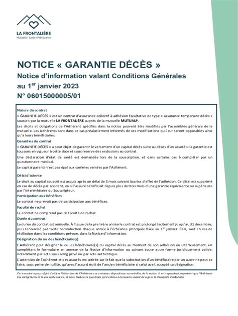 Remplissable En Ligne Notice D Information Valant Conditions Gnrales