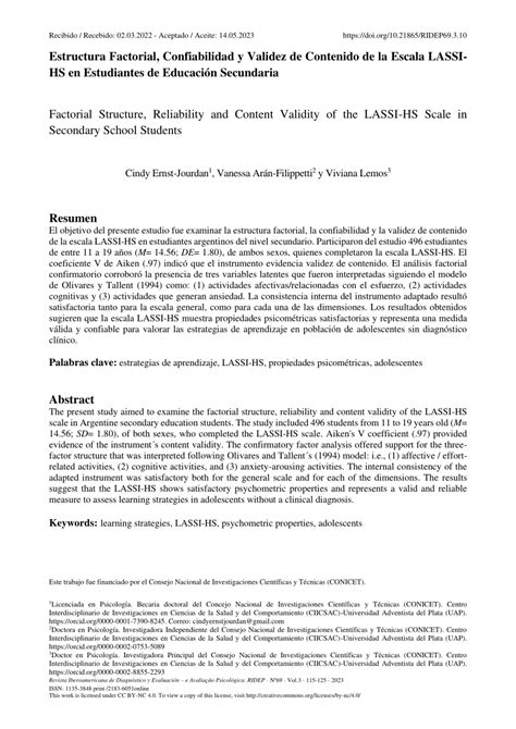 Pdf Estructura Factorial Validez Y Confiabilidad De La Escala De Hot