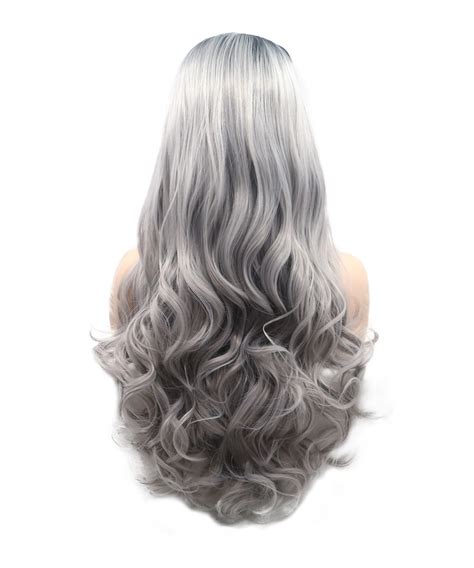 Invisilace B Gray Ombre Wig Wavy Synthetic Lace Front Wigs Long