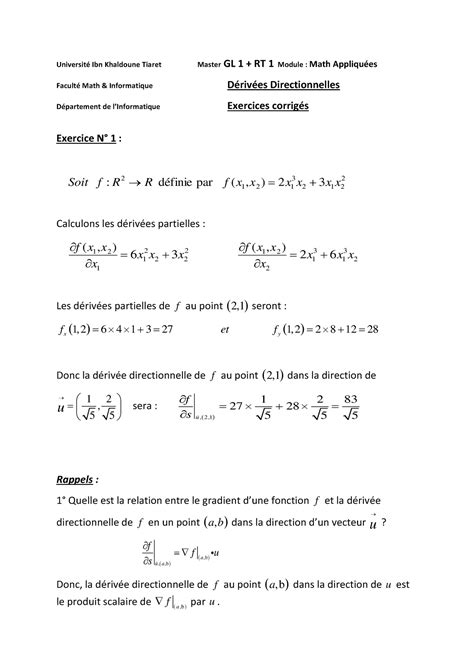 Td 4 Drives Directionnelles Dune Fonction 2023 Université Ibn Khaldoune Tiaret Master Gl 1