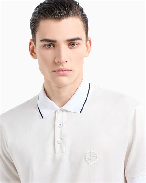 Short Sleeved Polo Shirt In Silk And Cotton Jersey Giorgio Armani