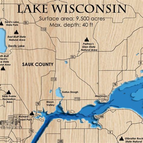 Digital File Pdf Svg Lake Wisconsin Wi Bathymetric Depth Etsy