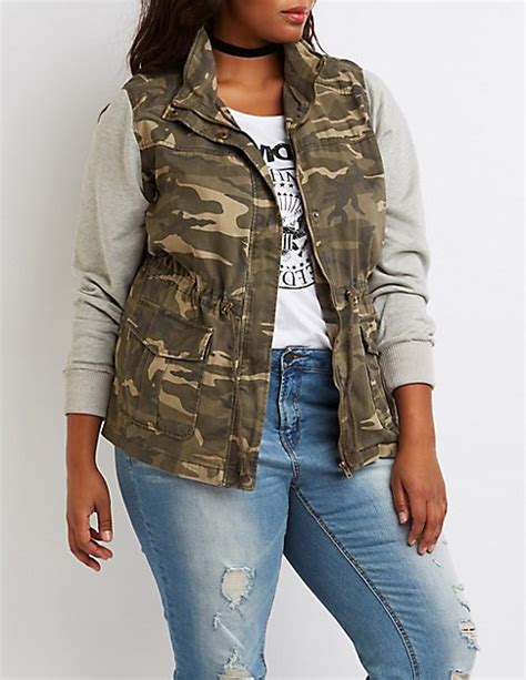 Plus Size Camo Knit Sleeves Anorak Jacket Charlotte Russe