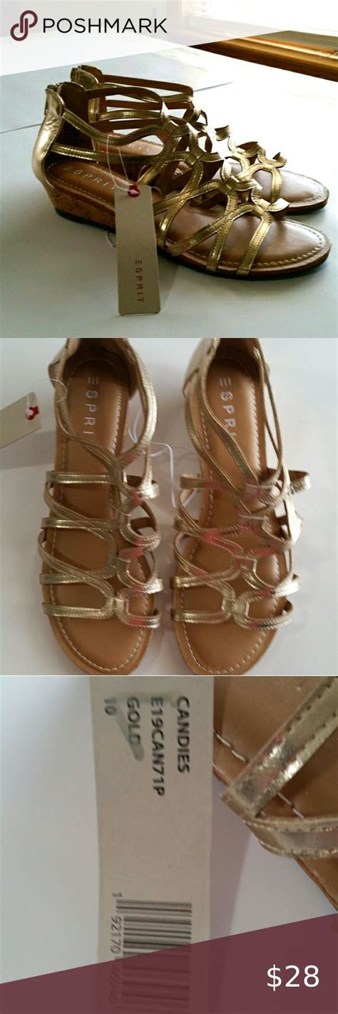 Nwt Esprit Candies Metallic Gold Gladiator Wedge Sandals 10 Back Heel